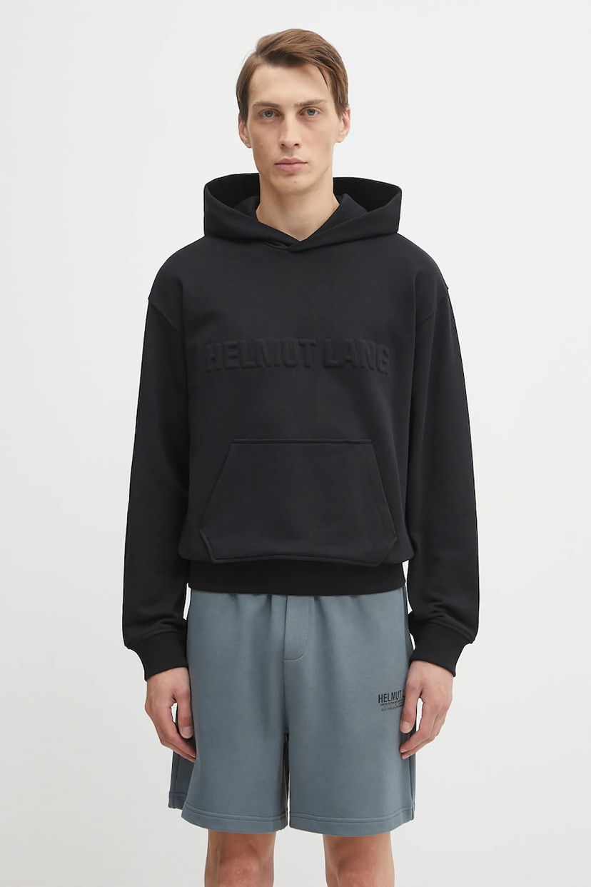 Sweatshirt Helmut Lang Helmut Lang Cotton Hooded Embossed Logo Hoodie Sort | P04HM504