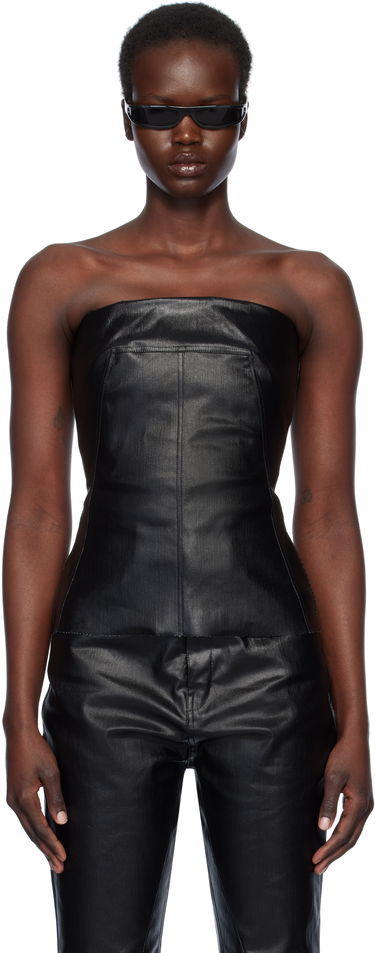 Tanktop Rick Owens Rick Owens Hollywood Coated Stretch Denim Bustier Top Sort | RP01E7127 SCT, 0