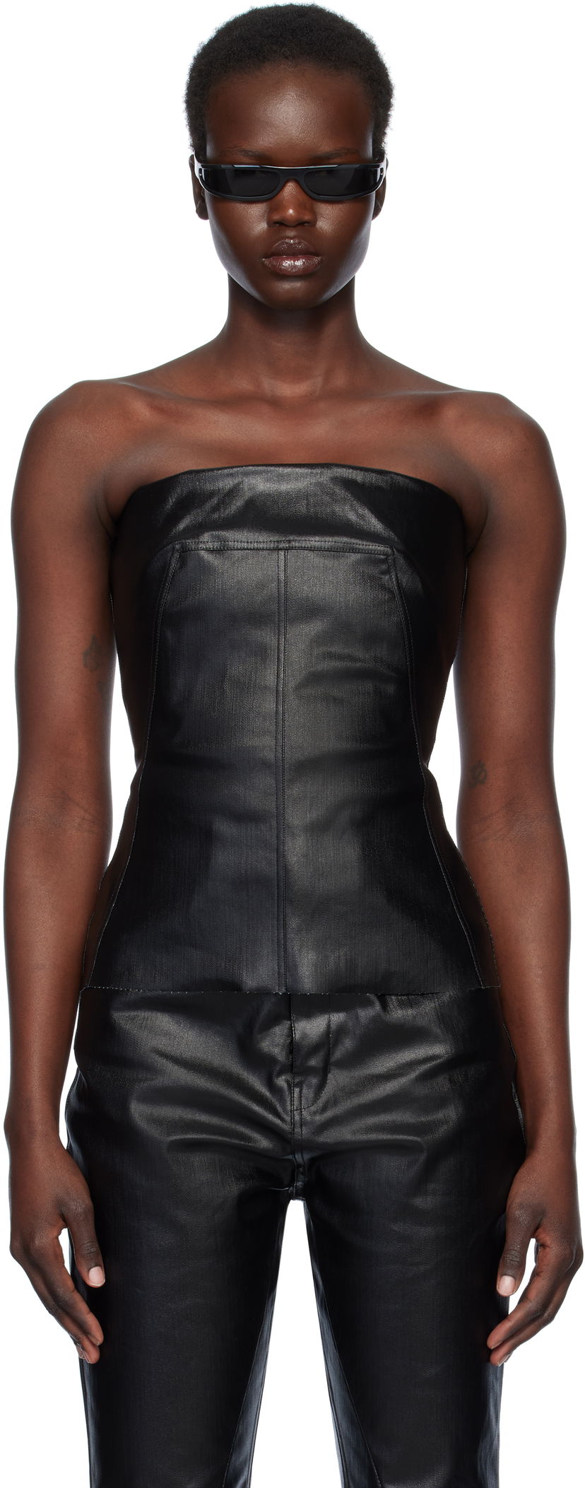 Tanktop Rick Owens Rick Owens Hollywood Coated Stretch Denim Bustier Top Sort | RP01E7127 SCT