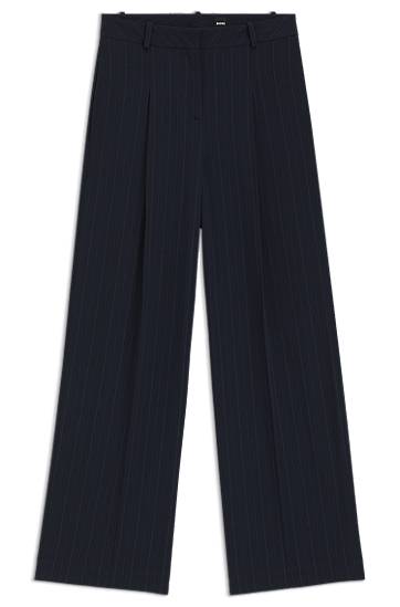 Bukser BOSS Pinstripe Wide-Leg Extra Long Trousers Mørkeblå | 50548479