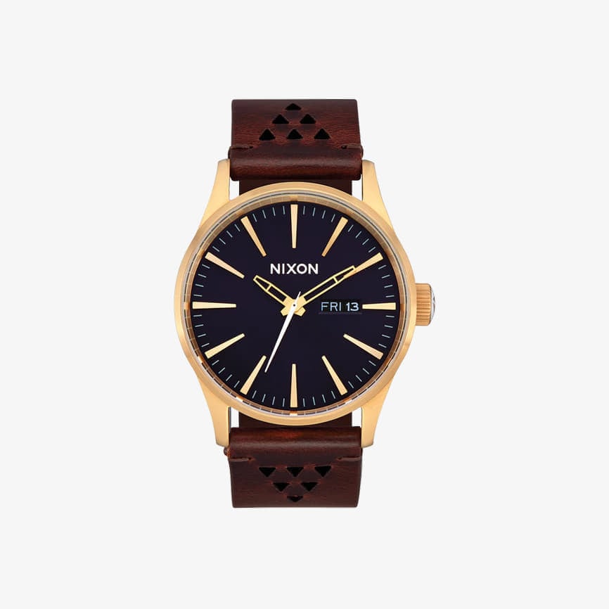 Ur Nixon Sentry Leather Watch Gold/ Indigo/ Brown Universal Brun | A1055033, 0