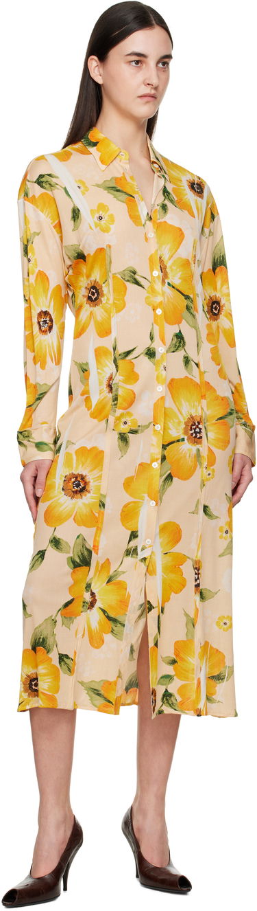 Kjole Acne Studios Acne Studios Button-Up Floral Print Midi Dress Gul | A20803-, 3