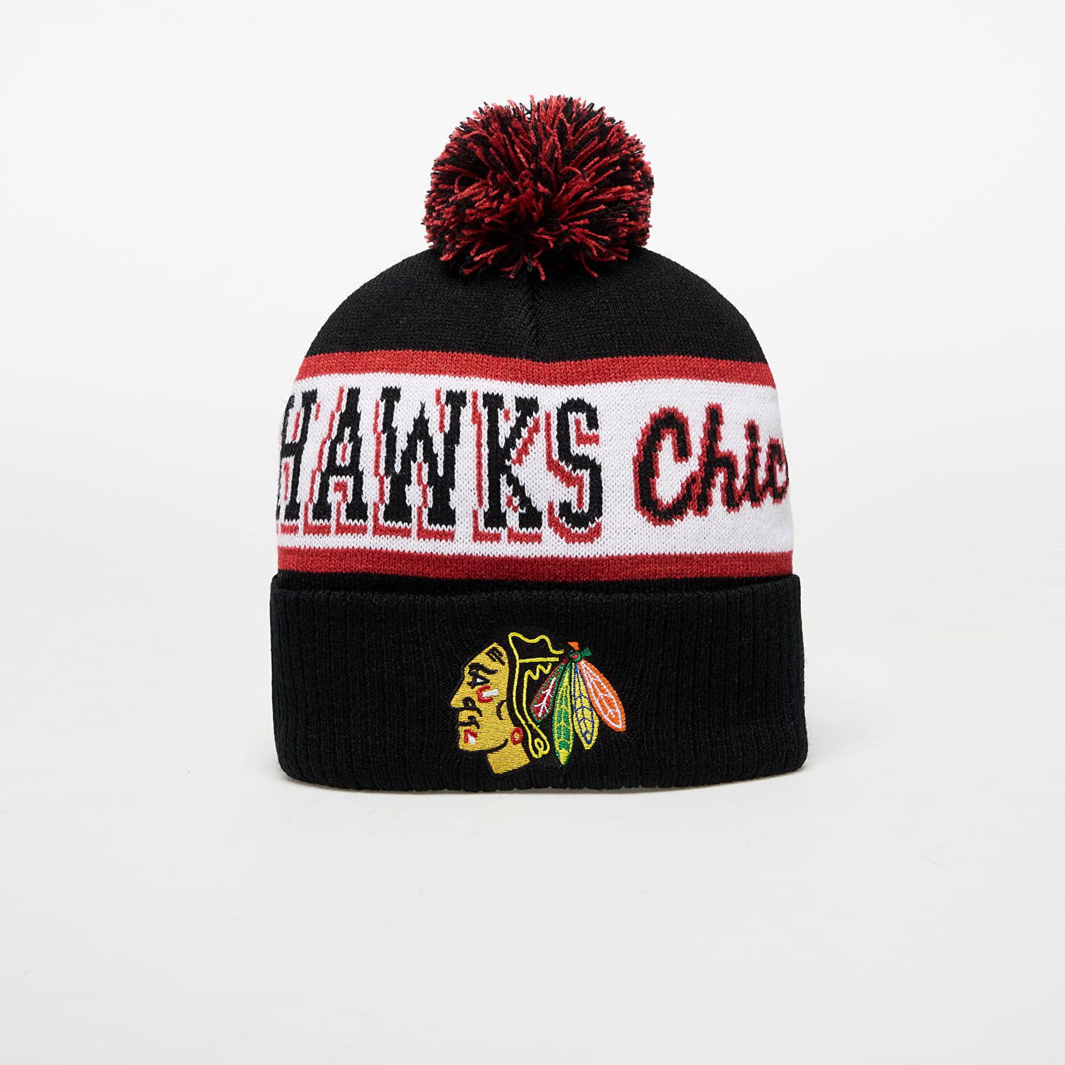 Beanie Mitchell & Ness Chicago Blackhawks Pom Knit Beanie Sort | HK8955-CBHBLCK, 0
