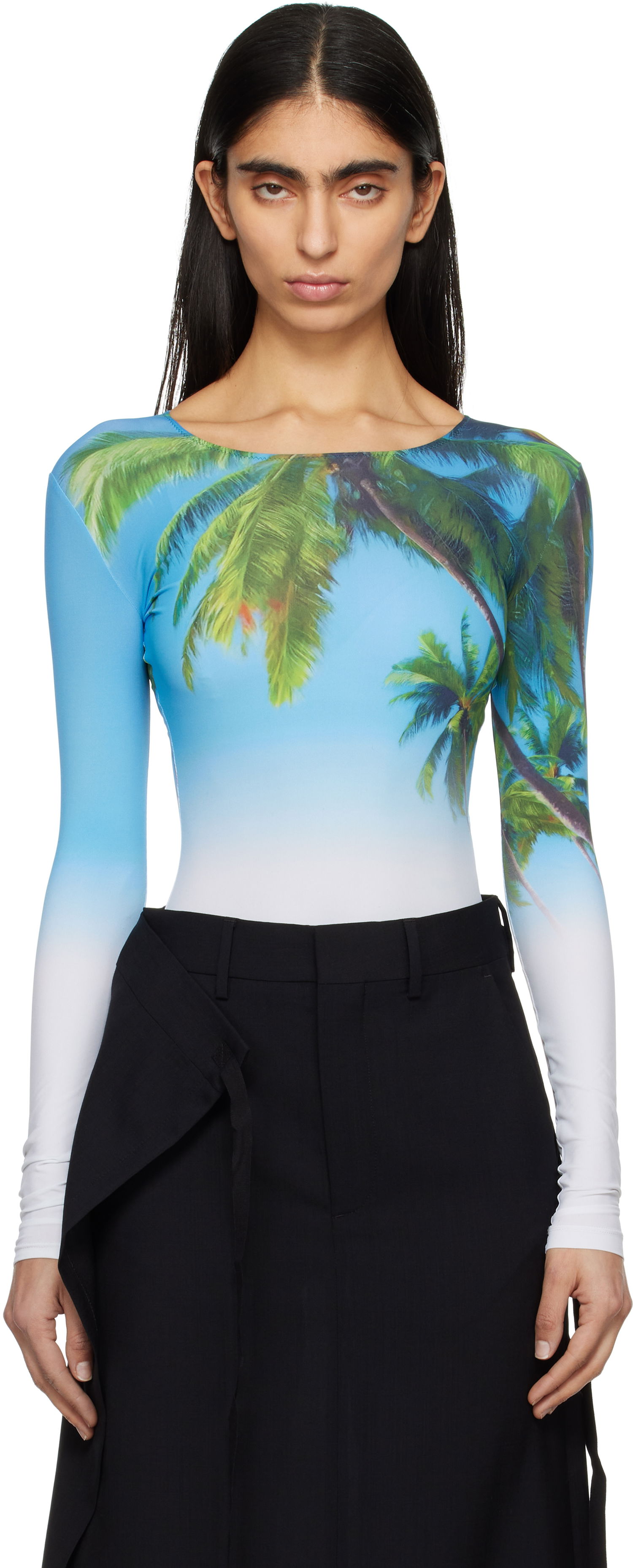 Krop Maison Margiela MM6 Maison Margiela Archive Print Long Sleeve Bodysuit Blå | S52NA0071 M20083, 0