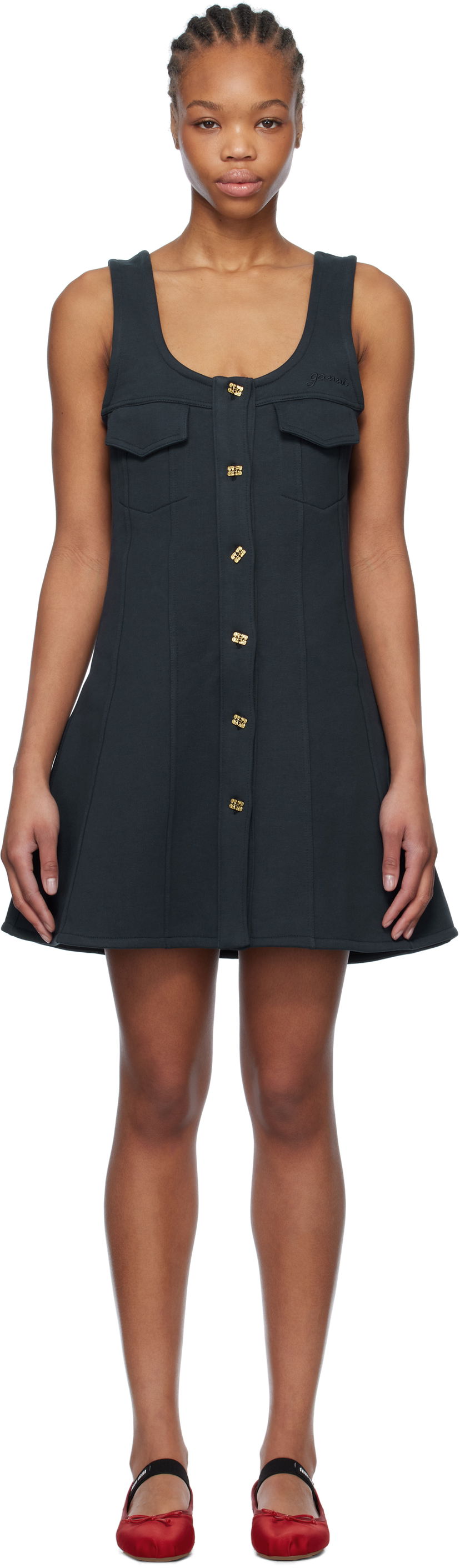 Kjole GANNI Ganni Fleece Mini Dress Sort | T4096
