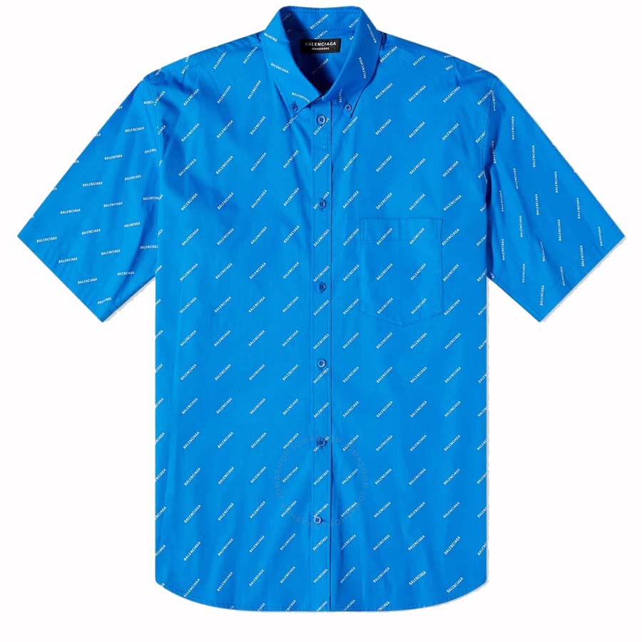 Skjorte Balenciaga All-Over Logo S/S Shirt Blå | 534332TBL967560, 0