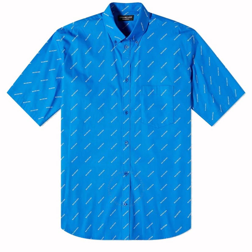 Skjorte Balenciaga All-Over Logo S/S Shirt Blå | 534332TBL967560