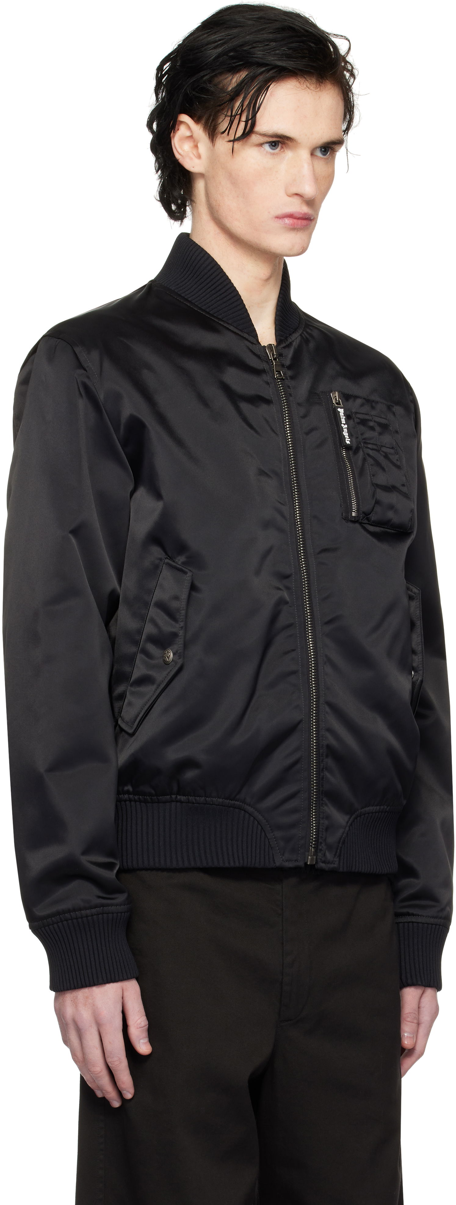 Bomberjakke Palm Angels Black Bomber Jacket With Logo Patch Sort | PMEH033S25FAB0011010, 1