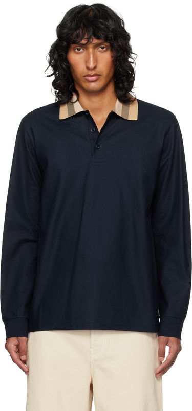 Polo skjorte Burberry Burberry Check Collar Long Sleeve Polo Mørkeblå | 8098813, 0