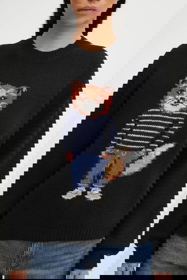 Sweater MAISON KITSUNÉ Dressed Fox Intarsia Wool Sweater Sort | PW00812KH0002, 3