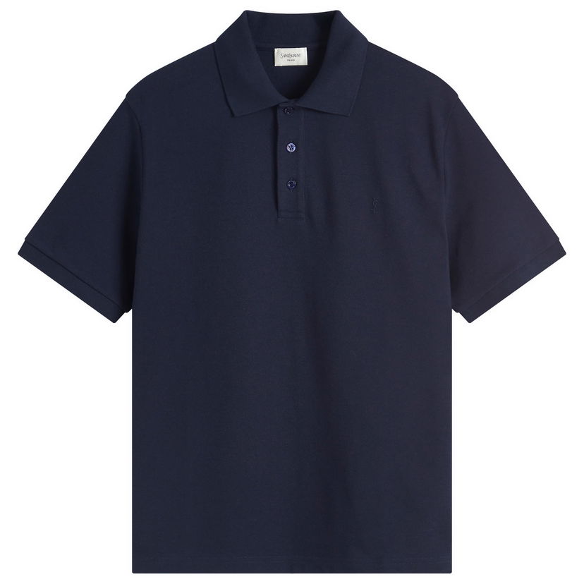 Polo skjorte Saint Laurent Cotton Pique Polo Shirt, Size Large Mørkeblå | 798944-Y37HC-4140