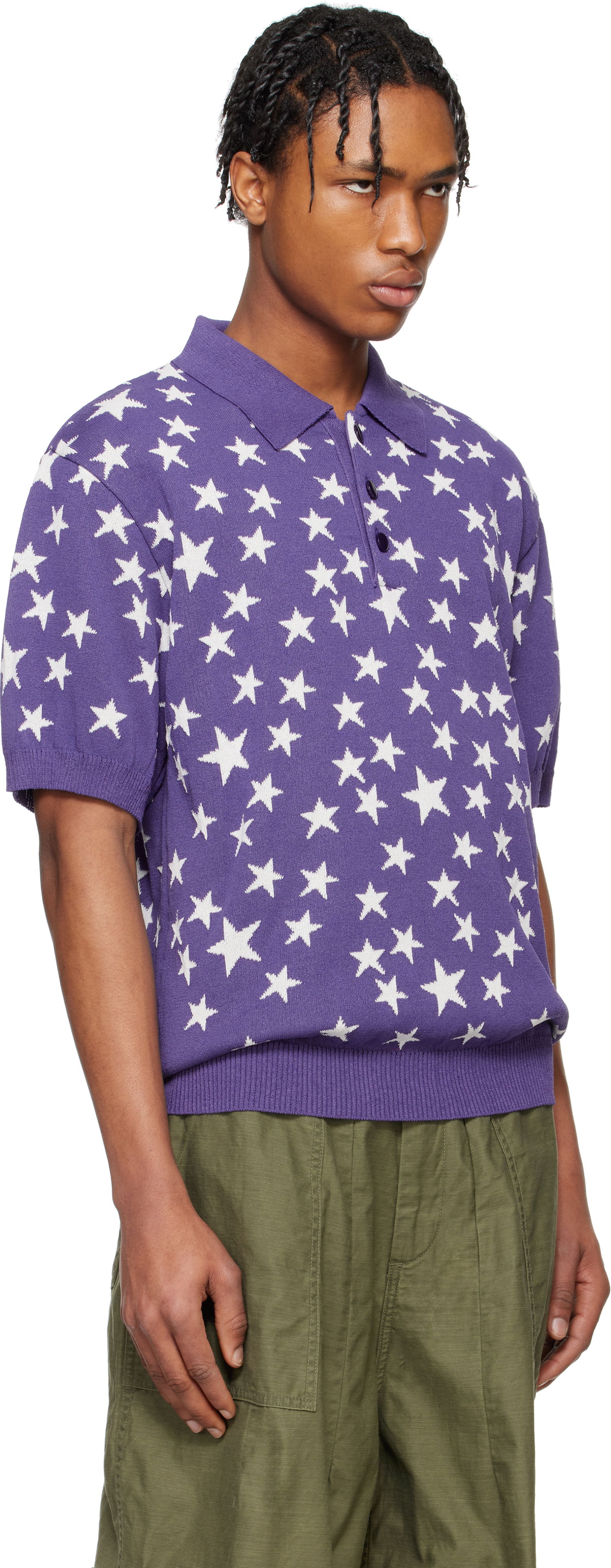 Polo skjorte Needles NEEDLES Short Sleeve Star Knit Polo Lilla | QV375, 1