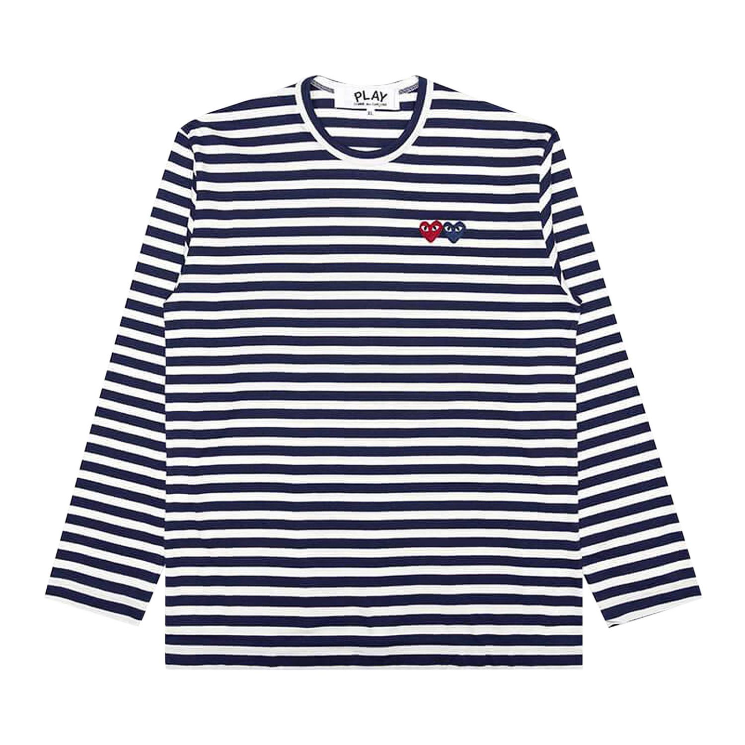 T-shirt Comme des Garçons PLAY Double Heart Striped Tee Mørkeblå | AZ T228 051 1, 1