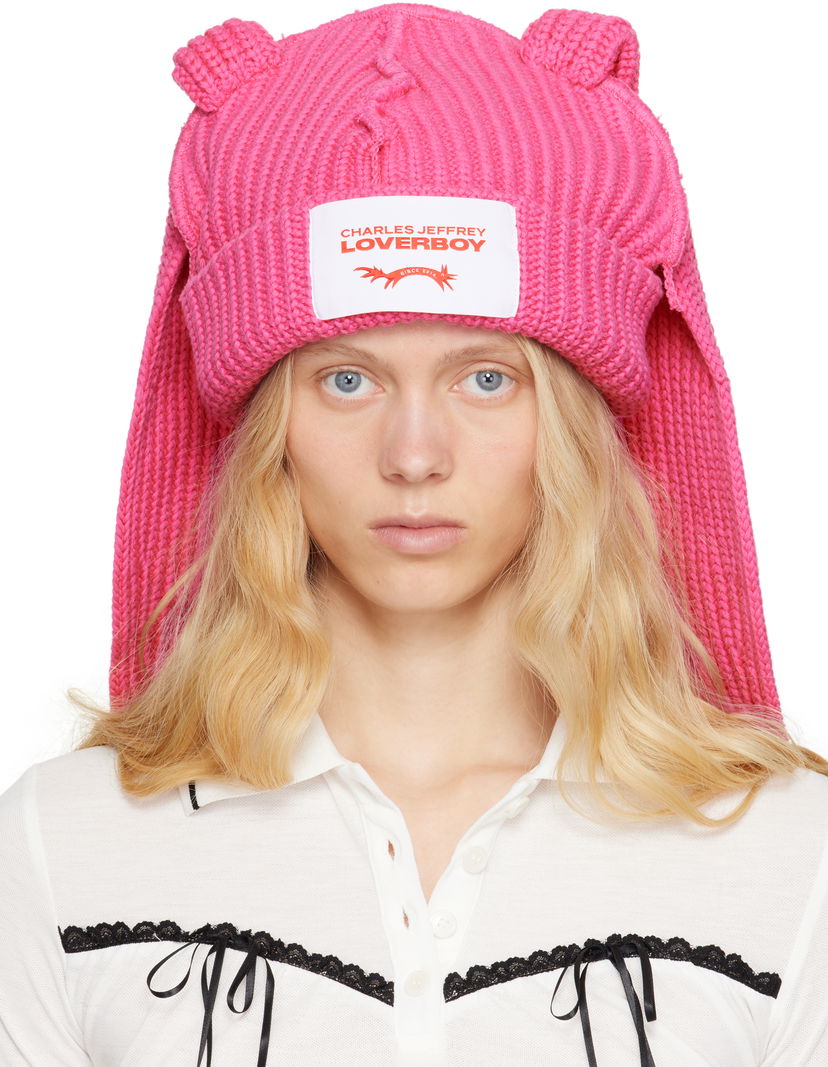 Beanie Charles Jeffrey Loverboy Charles Jeffrey LOVERBOY Chunky Knit Rabbit Beanie Lyserød | 54130404