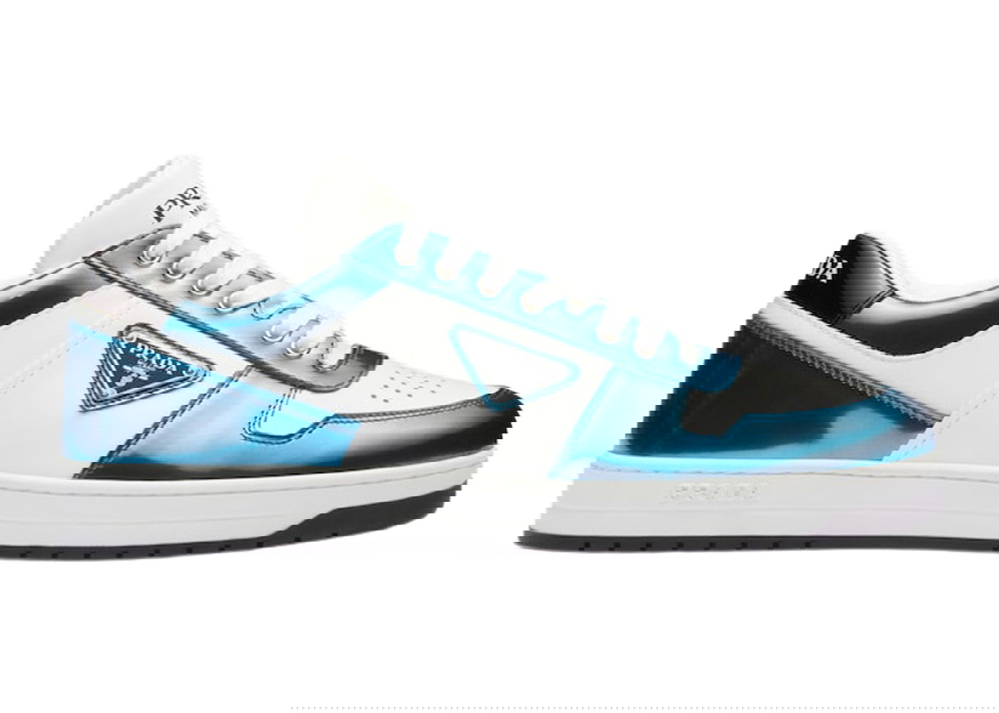Sneakers og sko Prada Downtown Low Top Sneakers Leather White Metallic Blue Blå | 2EE364_3LL2_F0W81, 0