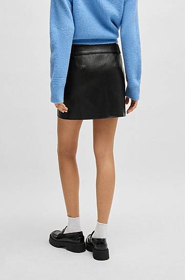 Nederdel BOSS Faux Leather Mini Skirt with Belt Sort | 50533859, 1