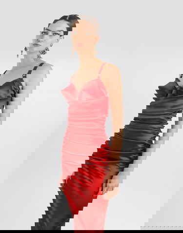 Kjole Dolce & Gabbana Dolce & Gabbana Draped Satin Calf-Length Dress with Conical Cups Rød | F6TNRTFURADR0046, 3