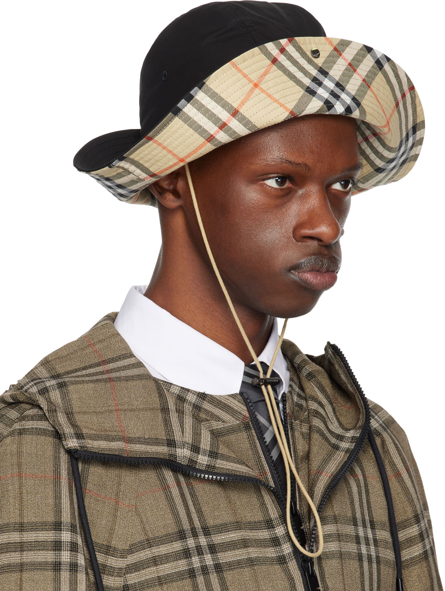 Hat Burberry Burberry Check Brim Gabardine Bucket Hat Beige | 8112364, 1
