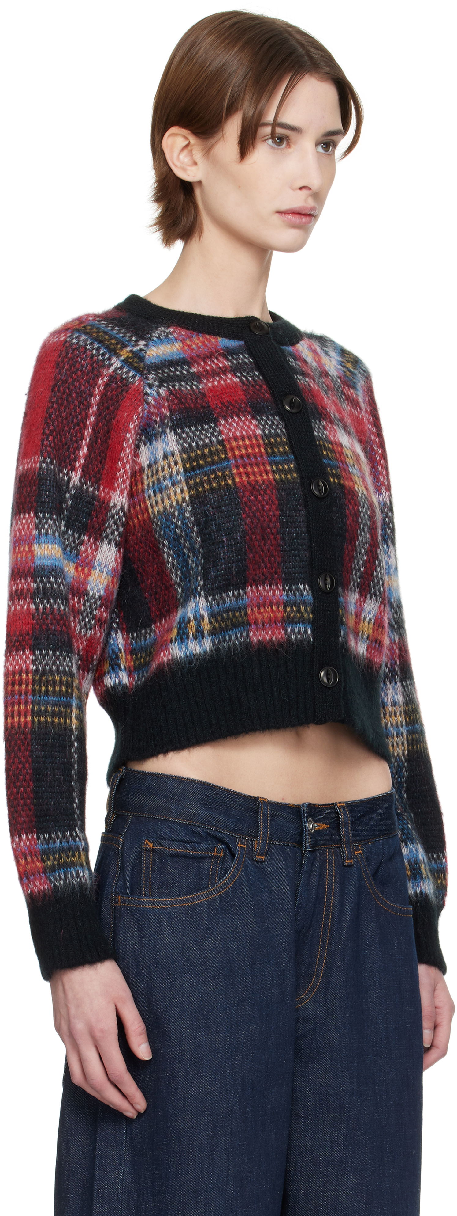 Sweater YMC YMC Foxtail Tartan Cropped Cardigan Flerfarvet | Q8XMI, 1
