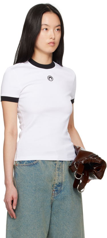 T-shirt Marine Serre Marine Serre Moon Logo Fitted Jersey T-Shirt Hvid | MTT088B CJER0008, 1