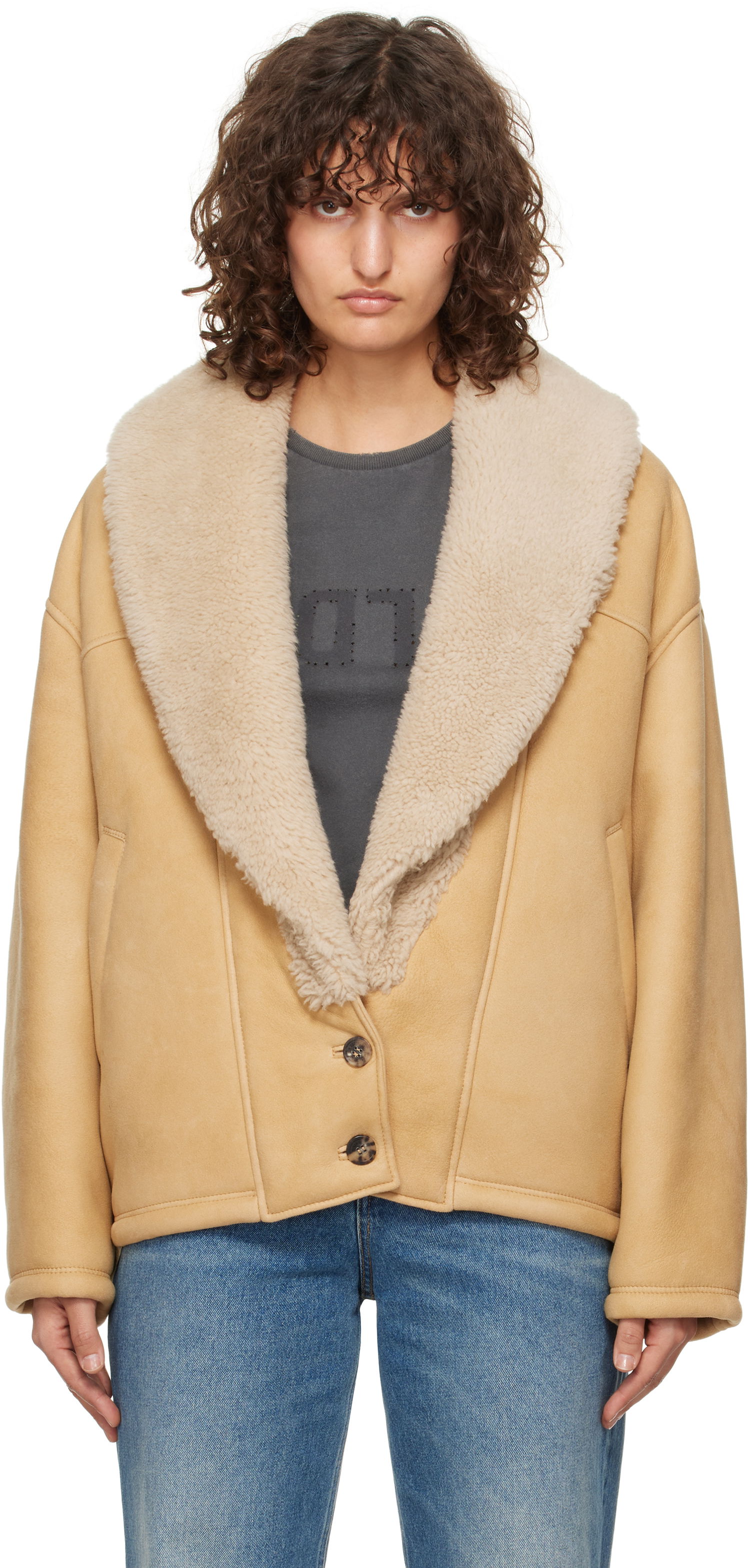 Jakke Golden Goose Shawl Collar Shearling Jacket Brun | GWP01883.P001673.55143, 0