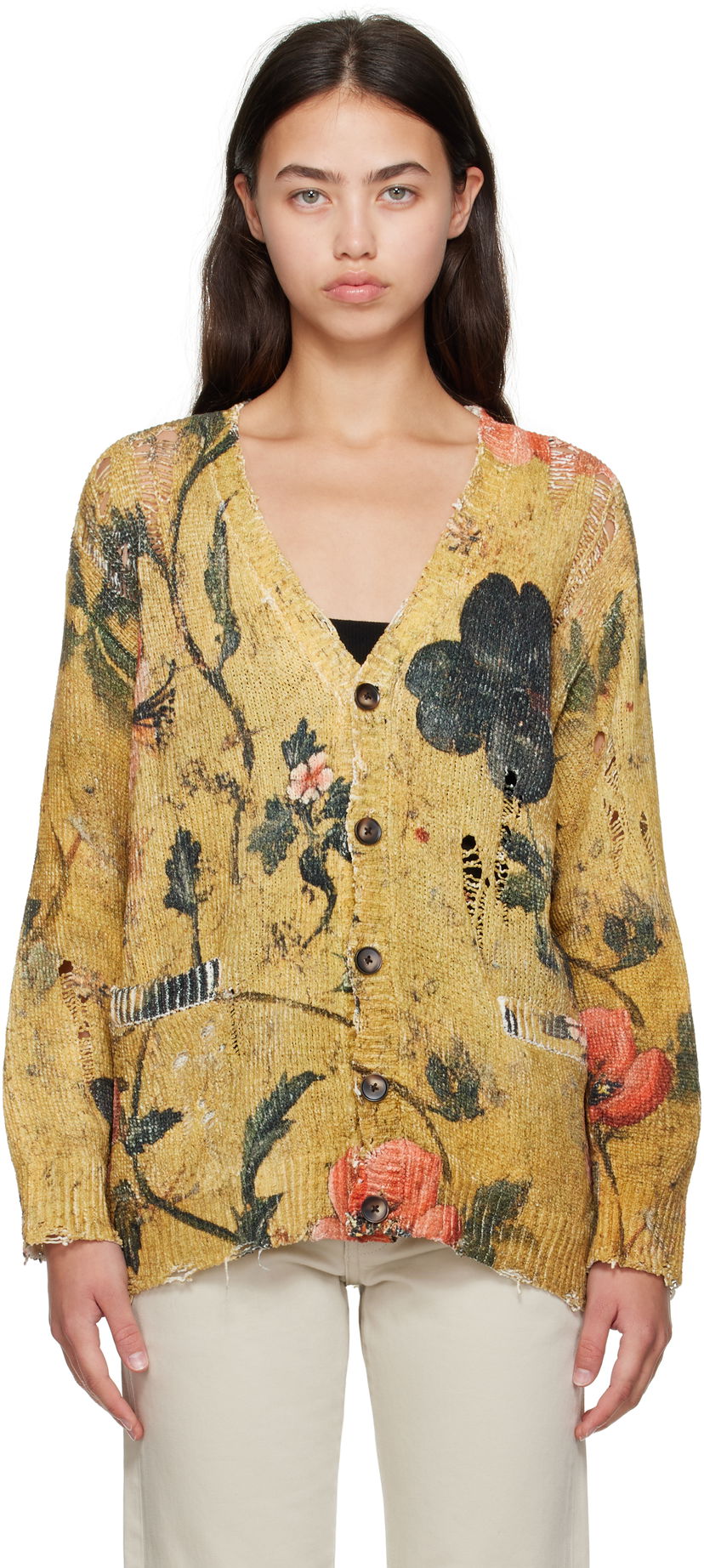 Sweater R13 R13 Printed Boyfriend Cardigan Gul | R13WY237-Y221A