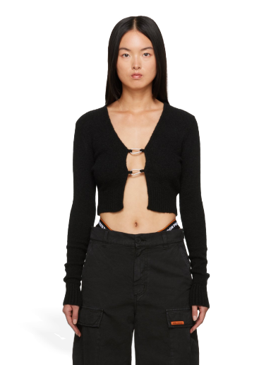 Sweater HERON PRESTON Lanyard Clasp Cardigan Sort | HWHB008F23KNI0011000