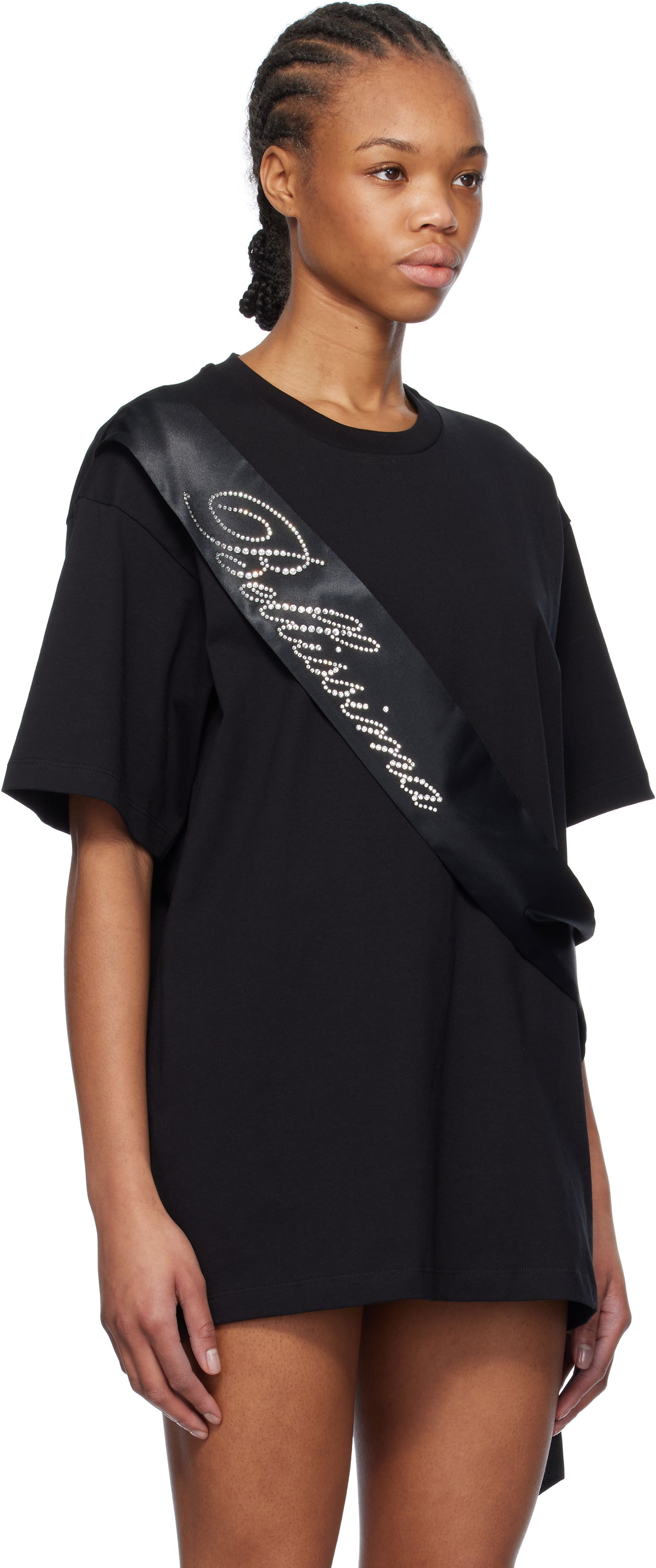 T-shirt Blumarine Blumarine Satin Band Rhinestone T-Shirt Sort | P522T092A, 1