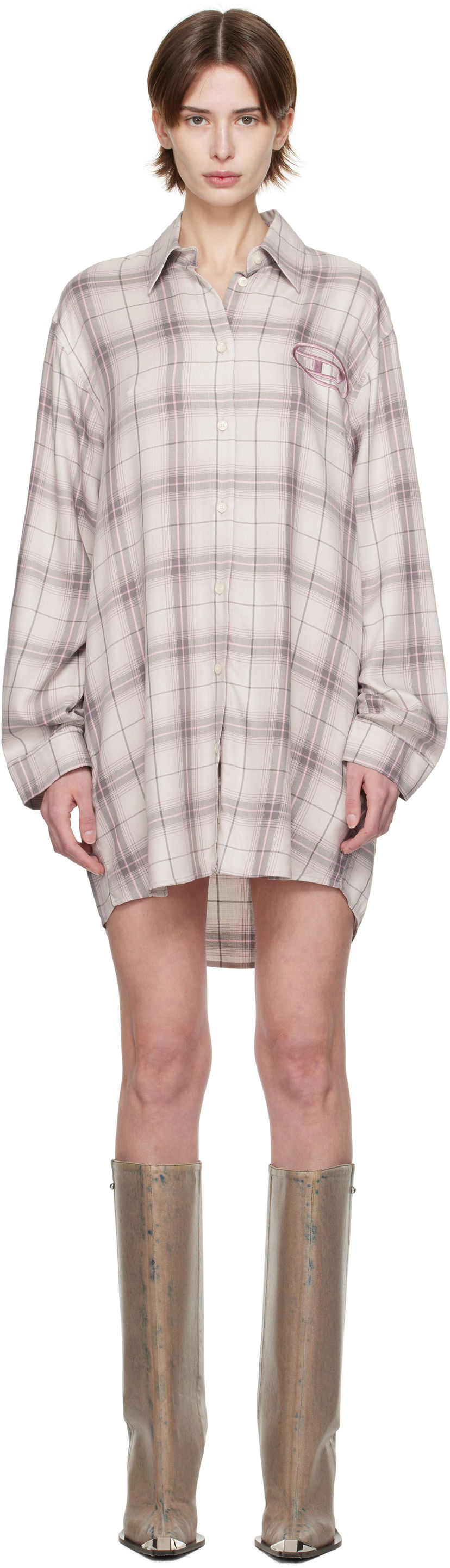 Skjorte Diesel Diesel D-Dalis-Q1 Plaid Minidress Beige | A16836 0HQAN