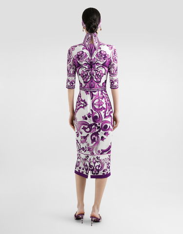 Kjole Dolce & Gabbana Dolce & Gabbana Majolica Print Charmeuse Midi Dress Lilla | F6EAJTHPAELIP3TN, 2