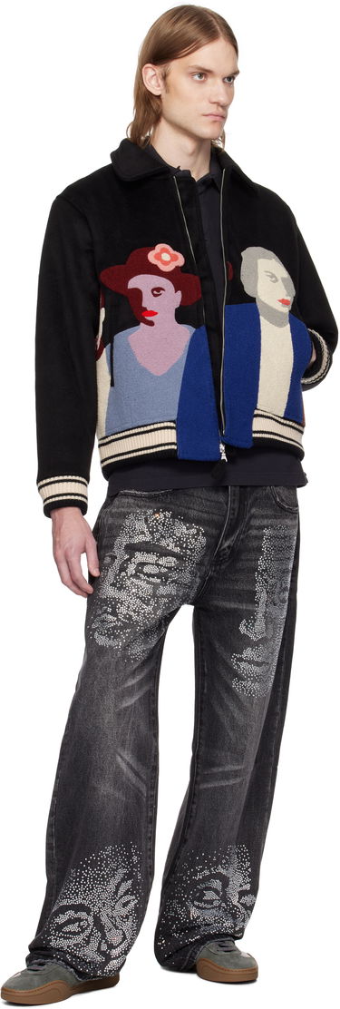 Bomberjakke KidSuper KidSuper Patchwork Portraits Wool Varsity Jacket Sort | SS25-OW-04, 3