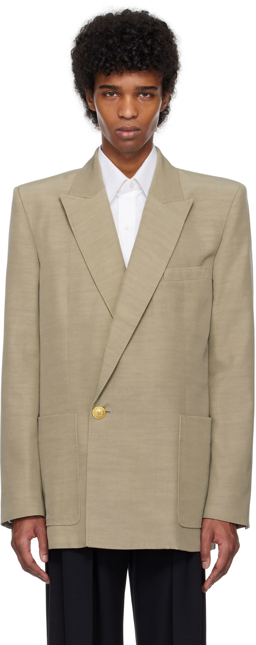 Jakke Balmain Balmain 1-Button Tailored Blazer Beige | EH1SG201VH50
