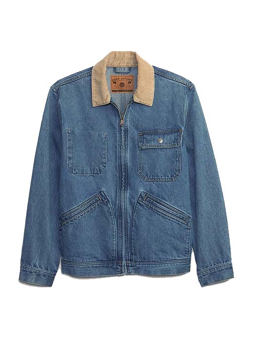 Jakke GAP Re-Issue × Sean Wotherspoon Denim Chore Jacket with Washwell Worn Medium Blue Blå | 837646