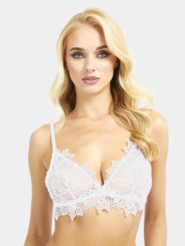 Bh GUESS Floral Animalier Embroidery Wired Triangle Bra Hvid | O3BC08KBX60, 0