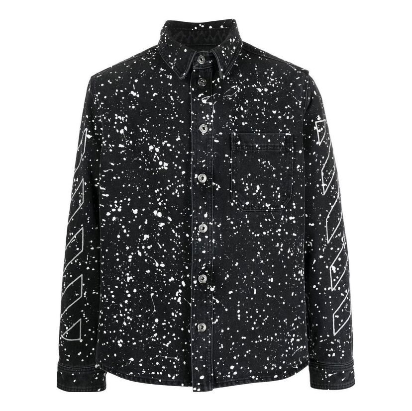 Skjorte Off-White Black Splatter Print Shirt Sort | OMYD027F22DEN0011001