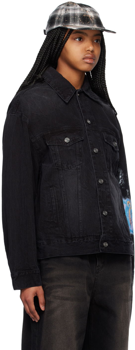 Jakke We11done Graphic Print Denim Jacket Sort | WD-DJ1-23-317-U-BK, 1