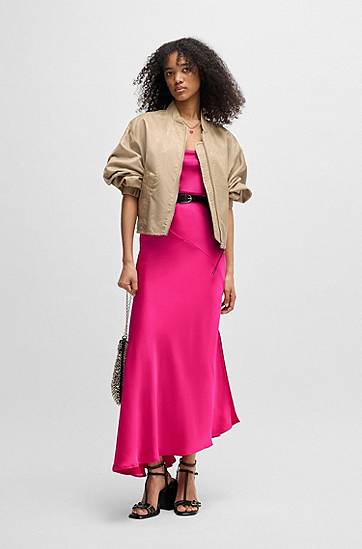 Kjole BOSS Satin Cowl Neck Asymmetrical Hem Midi Slip Dress Lyserød | 50538974, 1