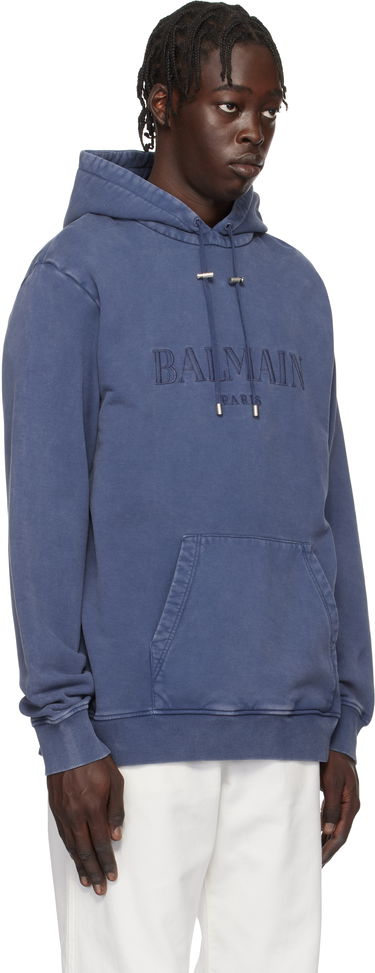 Sweatshirt Balmain Balmain Vintage Embroidered Hoodie Blå | EH1JT047BC72, 1