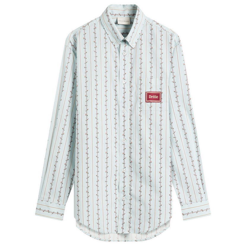 Skjorte Drôle de Monsieur Drole De Monsieur Floral Stripe Logo Shirt Blå | I-SH240-CO166-LBE