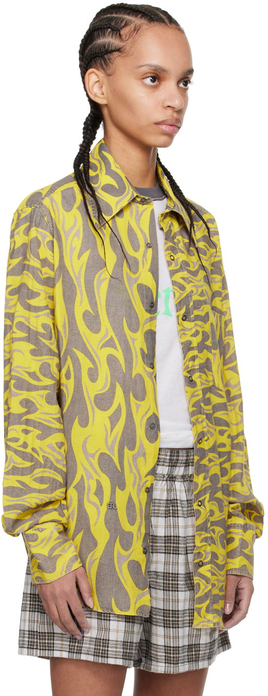 Skjorte ERL ERL Flame Print Relaxed Shirt Gul | ERL08B004, 1