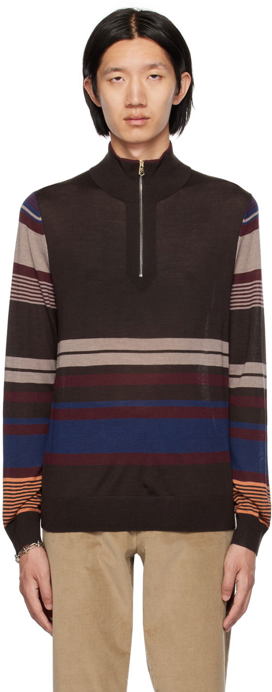 Sweater Paul Smith Paul Smith Striped Quarter-Zip Sweater Brun | M1R-264Y-L02081