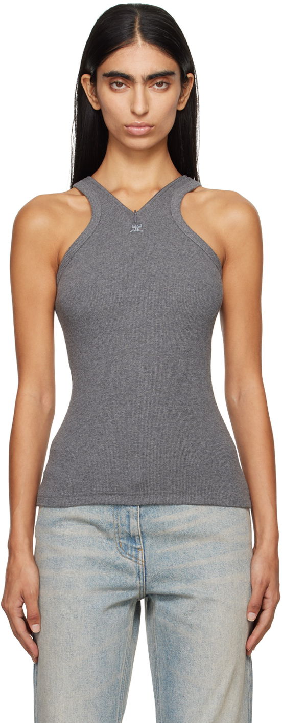 Tanktop Courrèges Criss Cross 90s Style Tank Top Grå | 324JDE079JS0165