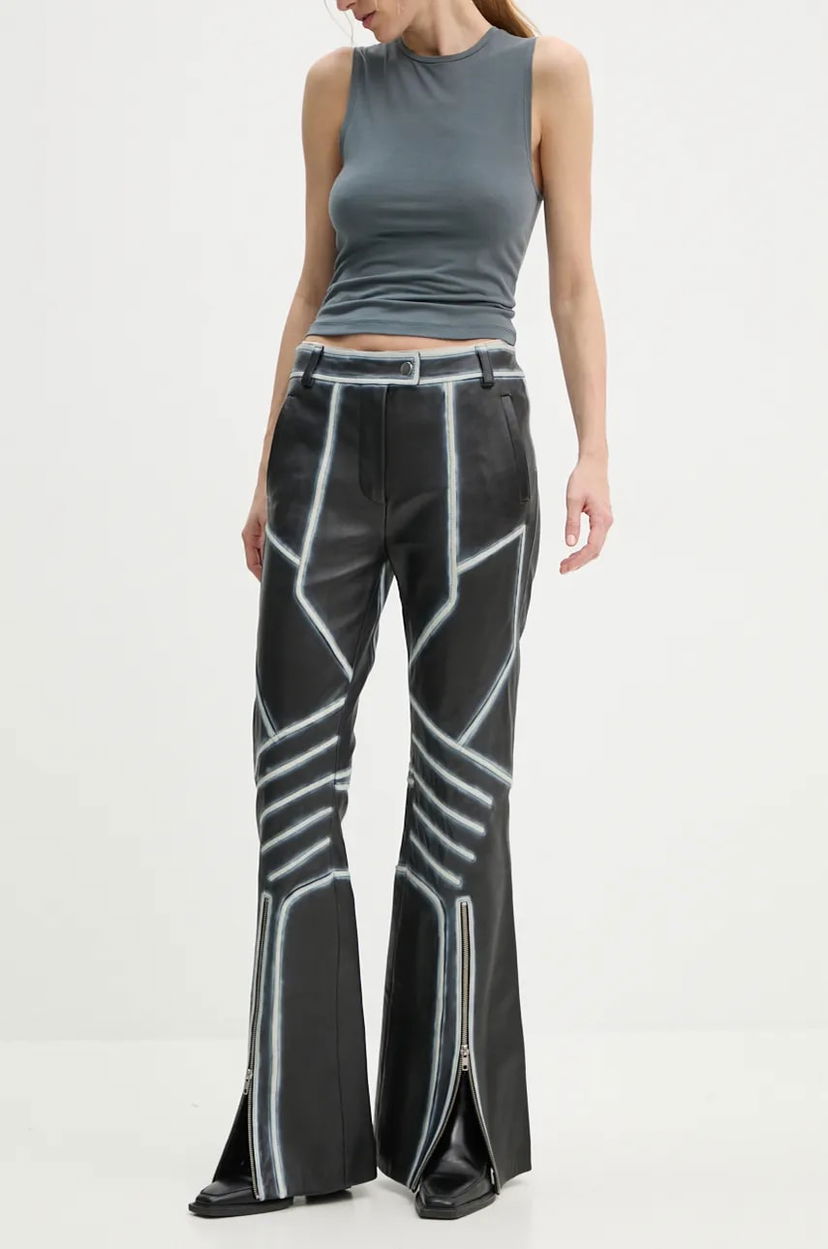Bukser STAND STUDIO Stand Studio Moto Detailed High-Waisted Bell-Bottom Leather Pants Sort | 62287.7030