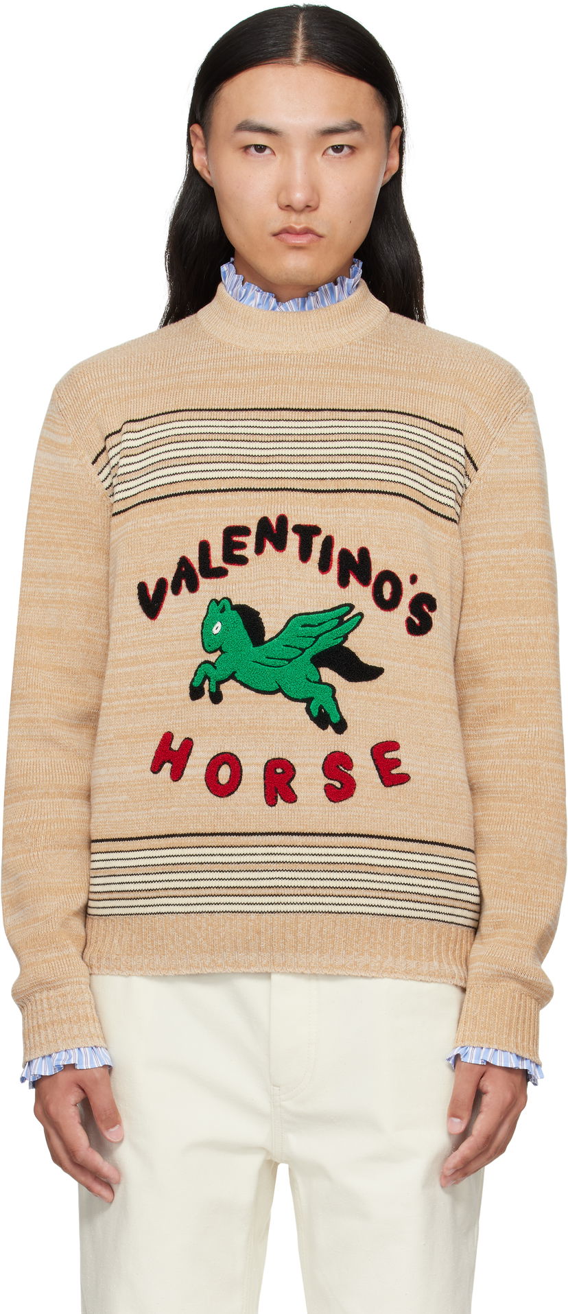 Sweater Valentino Valentino 'Valentino's Horse' Knit Sweater Beige | 7V3KC34EB27
