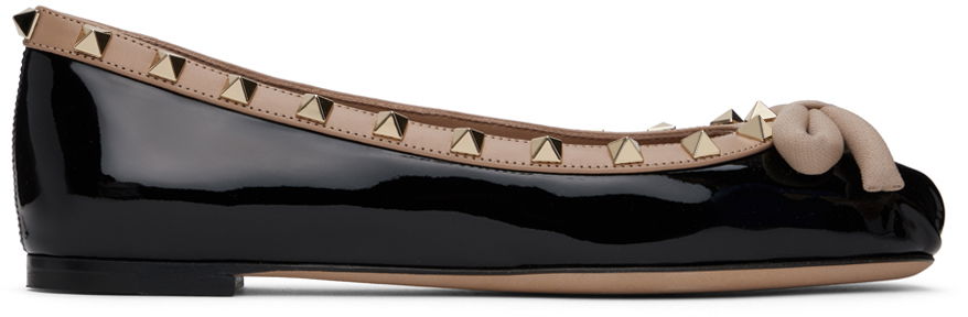 Skopleje Valentino Valentino Garavani Rockstud Patent Leather Ballerina Flats Sort | 5W2S0HQ5VNW, 0