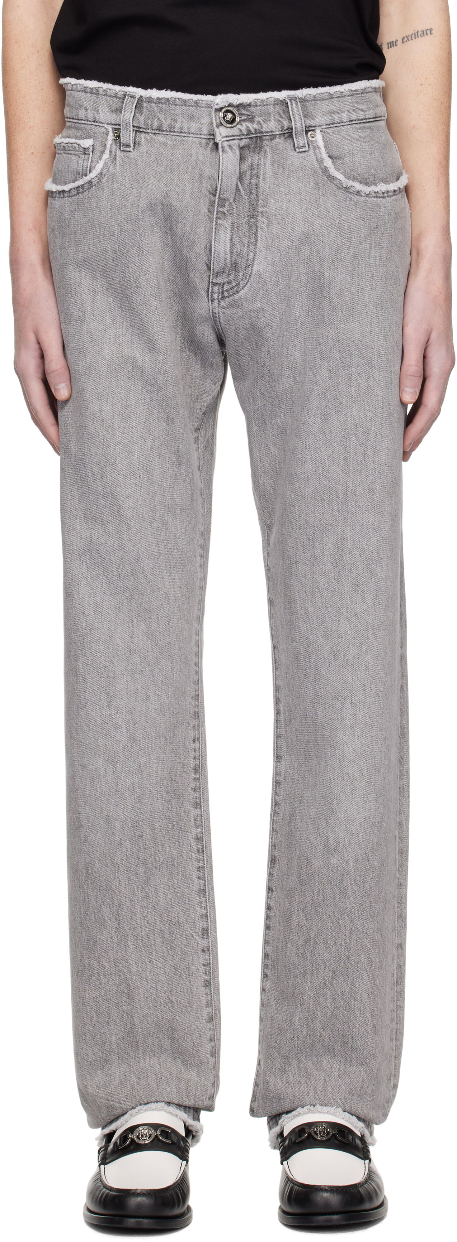 Jeans Versace Frayed Regular-Fit Jeans Grå | 1016106_1A11098, 0