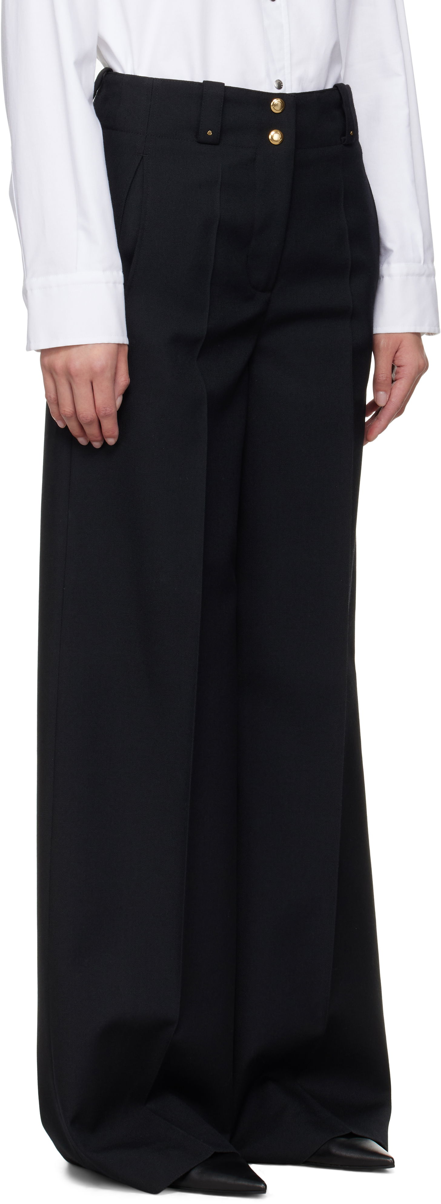 Bukser Moncler Moncler Wool Wide-Leg Trousers Sort | K20932A00007597SZ, 1