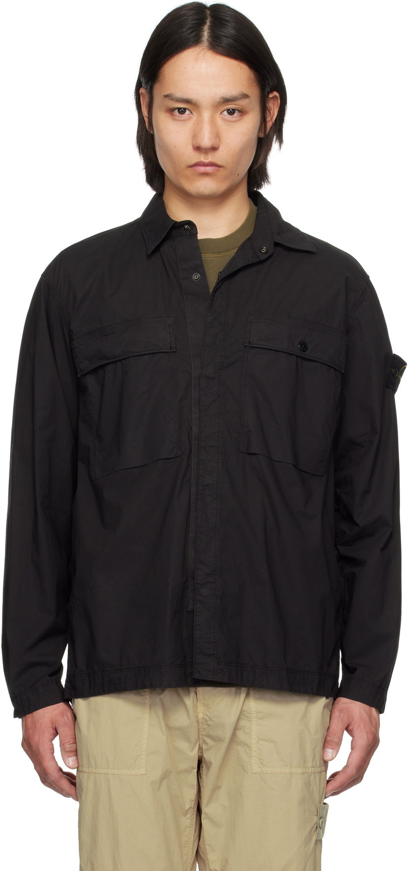 Skjorte Stone Island Stone Island Stretch Cotton Shirt Sort | K1S15 1200015 S0003