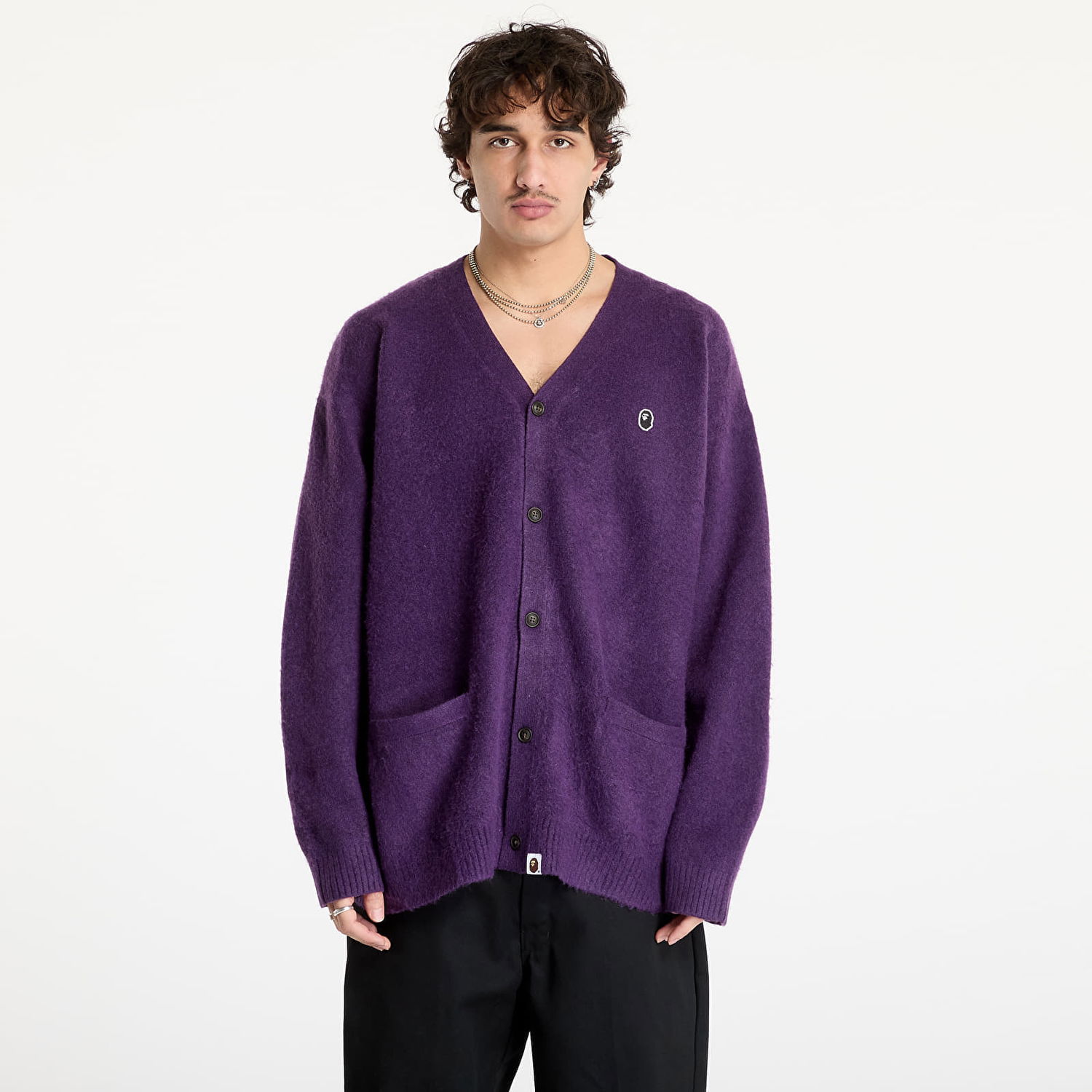 Sweater BAPE One Point Hairly Yarn Cardigan Lilla | 001KNK801004M PUR, 0