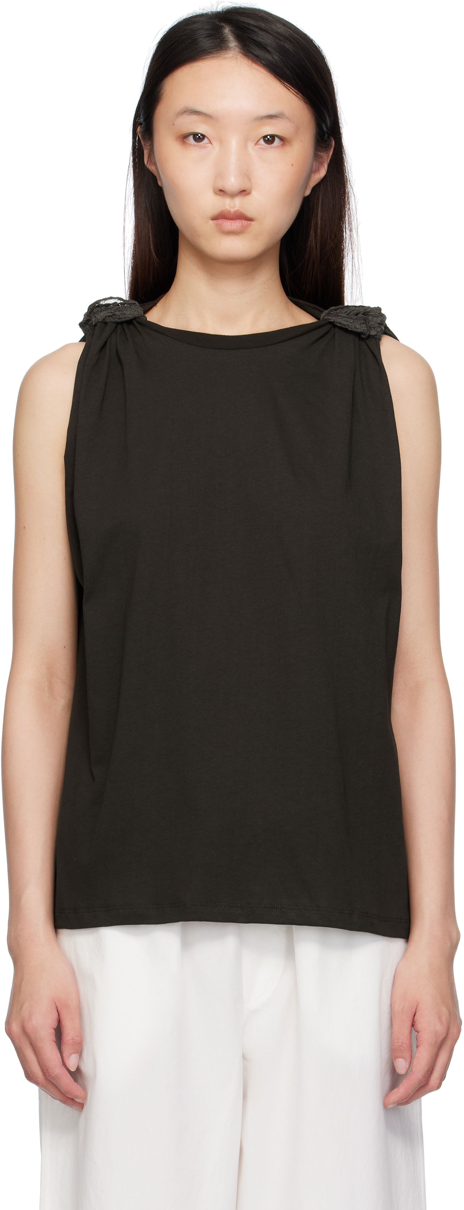 Tanktop Baserange Baserange Rodo Knotted Shoulder Tank Top Sort | TOROT-RC-SU25, 0